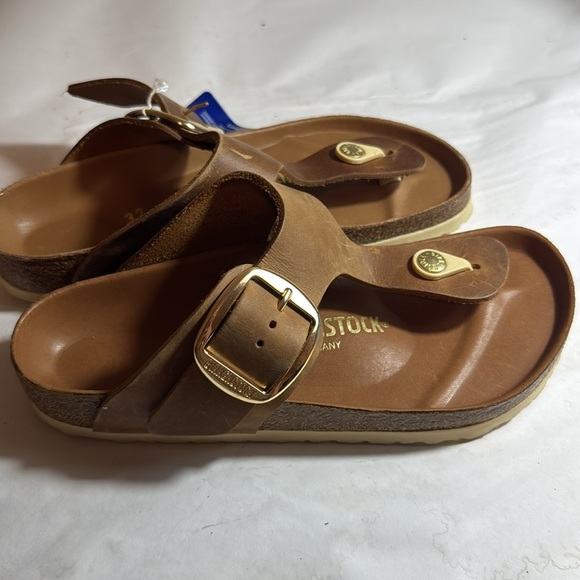 New Birkenstock Brown Sandals with Gold Buckle flip flop women’s 37 - Picture 5 of 7